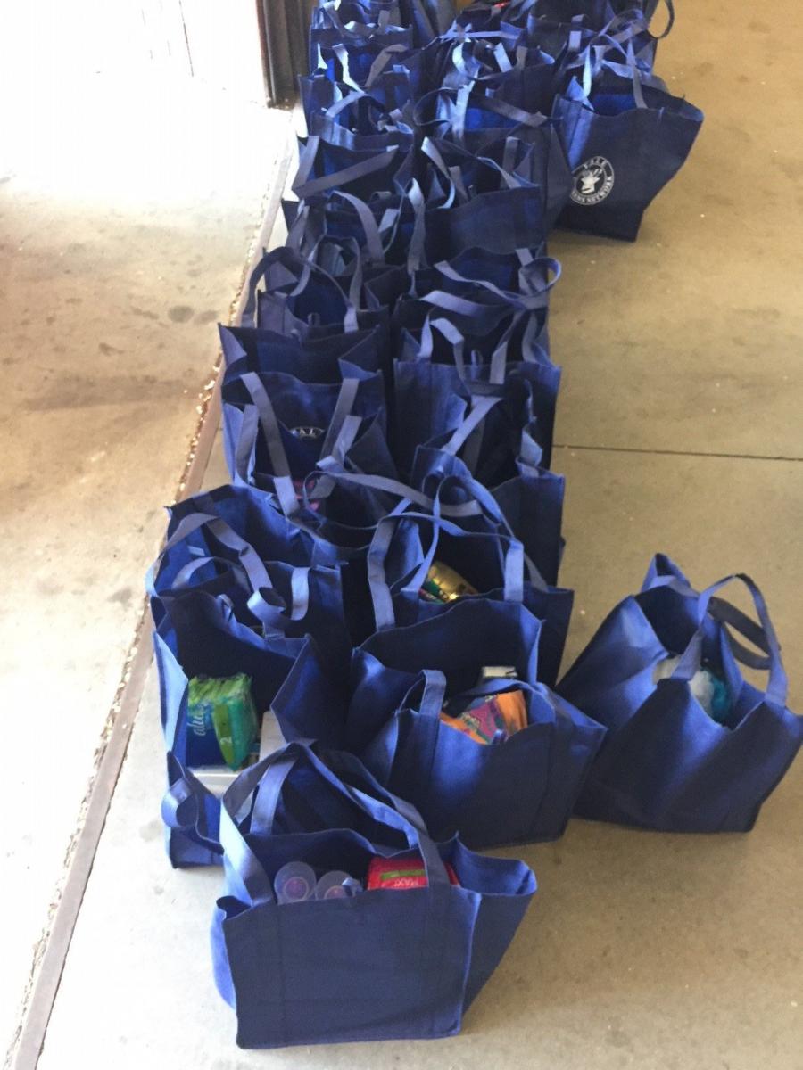 Blue gift bags.