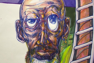 Man with goatee, eyes are a different size, (Picasso resemblance).
