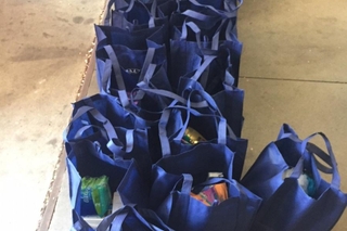 Blue gift bags.